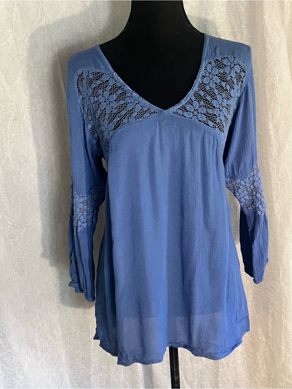 Raya sun Blue Lace-Inset V-Neck blouse